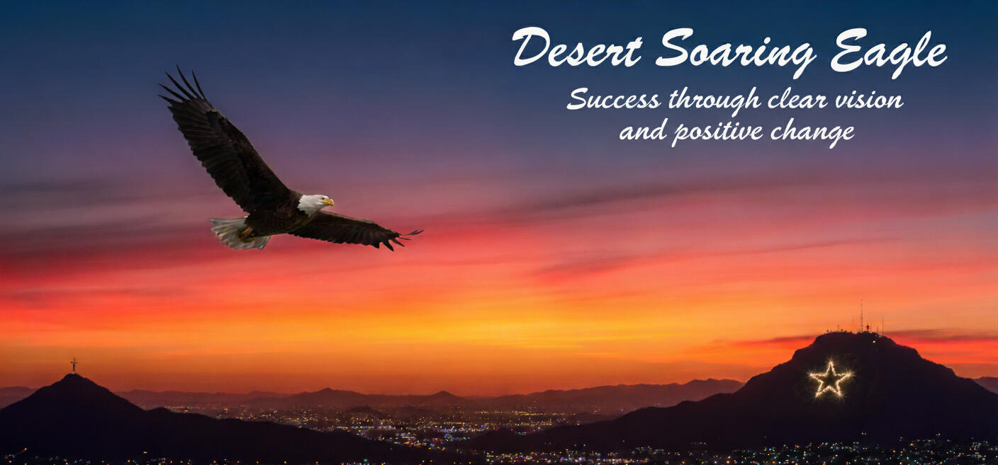 Desert Soaring Eagle, PLLC Eagle flying over valley between Mount Cristo Rey and Franklin Mountain with star on mountain